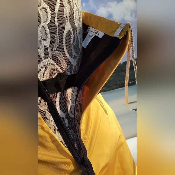 °$7000 NEW OSCAR DE LA RENTA BEAUTIFUL RUNWAY BLK YELLOW SILK BEAD DRESS US 10